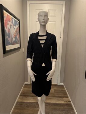 Navy & White Cap Sleeve Dress with Sweater